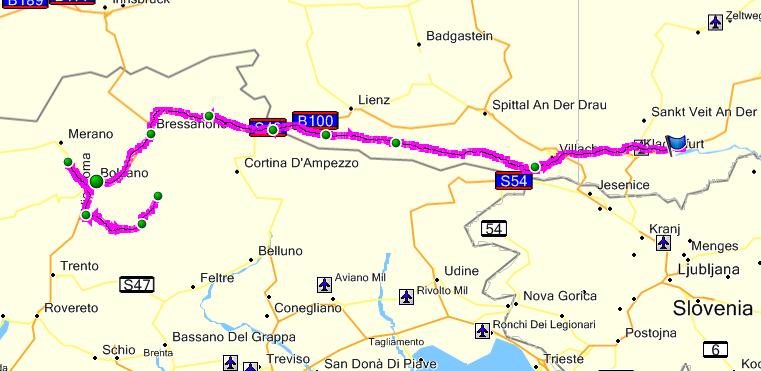 Moena - Predazzo - Ora - Bozen - Brixen -Pusteratal - Lesachtal - Klagenfurt